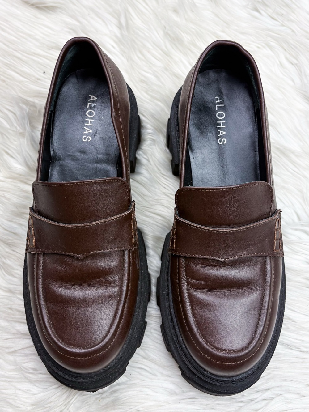 Alohas Trailblazer Loafer Lug Sole Platform Penny Coffee Brown Leather 40 US 9 - Picture 4 of 11